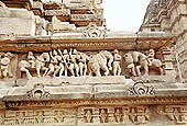 Khajuraho - Lakshmana temple battle scene from the frieze of the temple plinth